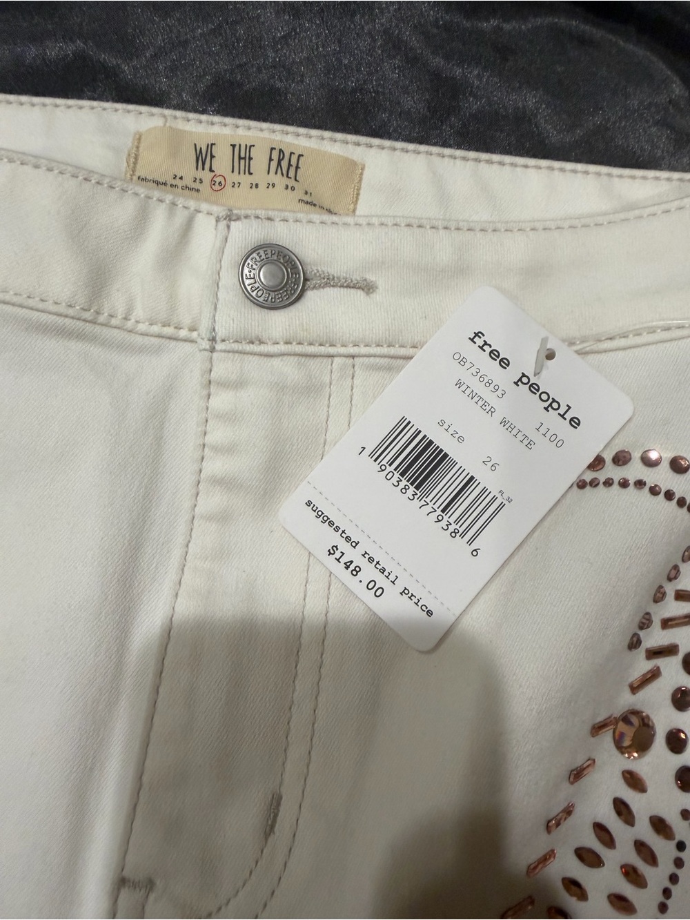 Free People White Flared Pants with Brown Stud Detailing - Picture 2 of 5